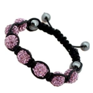 Pink Crystal and Gunmetal Shamballa Black Cord Bracelet
